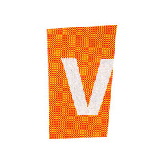  letter v magazine cut out font, ransom letter, isolated collage elements for text alphabet. hand...