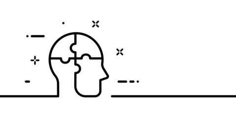 Critical thinking line icon. Puzzle, man, head, brain, thought, rational. Intellection concept. One line style. Vector line icon for Business and Advertising