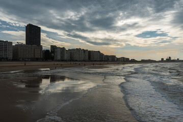 Ostend, West Flanders, Belgium, View over the beach and promeande at the Belgian seaside