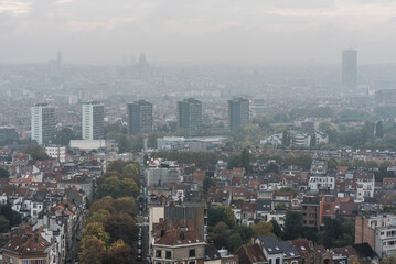 Koekelberg, Brussels Capital Region , Belgium - Panoramic view over the streets and apartment blocks of Ganshoren and surroundings