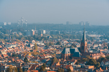 Koekelberg, Brussels Capital Region , Belgium,  Panoramic view over Brussels on a foggy  morning...