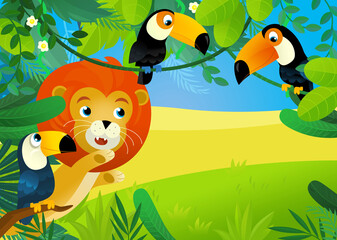 cartoon scene with jungle animals illustration