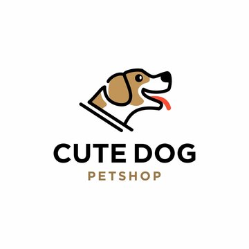 cute dog head logo. smiling happy dog logo icon vector design in line art style symbol for pet shop