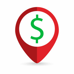 Map pointer with dollar sign. Vector illustration.