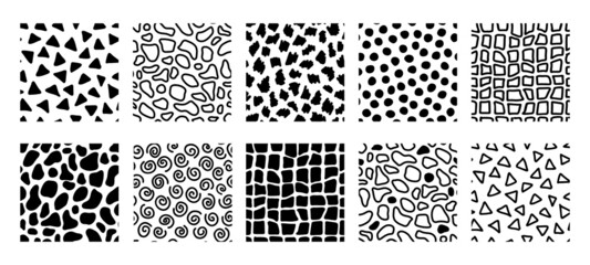 Big set of doodle hand drawn seamless patterns. Scribble sketch texture background