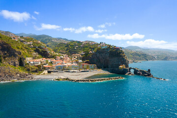 The aerial view of the beautiful city of Ponta do Sol, Madeira Island, Portugal.