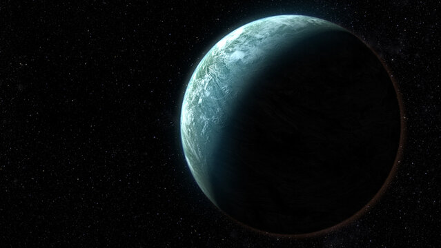 Space Exploration Alien Planet

Futuristic concept of deep space exploration discovering a new alien planet in another galaxy. Alien world concept
World map element furnished by NASA : https://visible