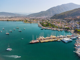Fototapeta na wymiar Awesome aerial view of Fethiye coastline in Turkey