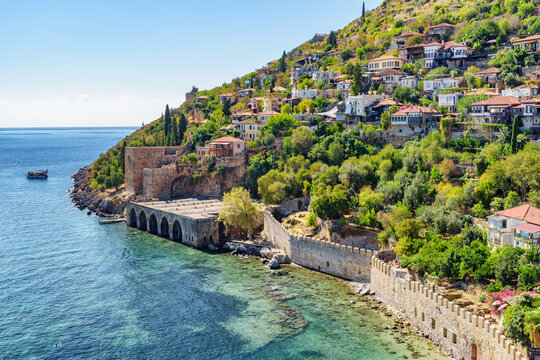 View of the Tersane and boats in Alanya, Turkey