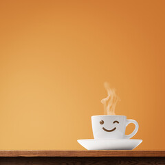 Cute smiling coffee cup character - obrazy, fototapety, plakaty