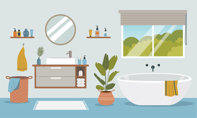 Modern bathroom interior. Vector flat illustration - obrazy, fototapety, plakaty