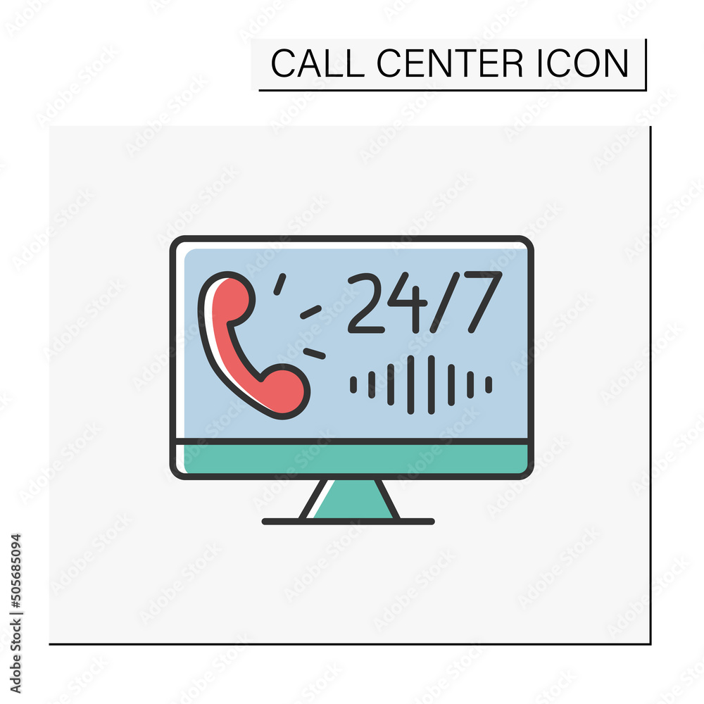 Poster customer service color icon. continuous consultations. technical equipment for round-th-clock suppor