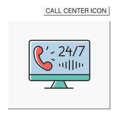 Customer service color icon. Continuous consultations. Technical equipment for round-th-clock support. Voice messages for clients. Call center concept. Isolated vector illustration