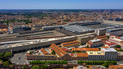Aerial view of the Roma Termini railway station. This is the largest and most important station in...