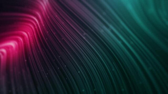 Abstract Flowing Digital Lines Network Close Up Background/ 4k animation of an abstract technology wallpaper background of close up of flowing particle lines and nodes with depth of field and data con