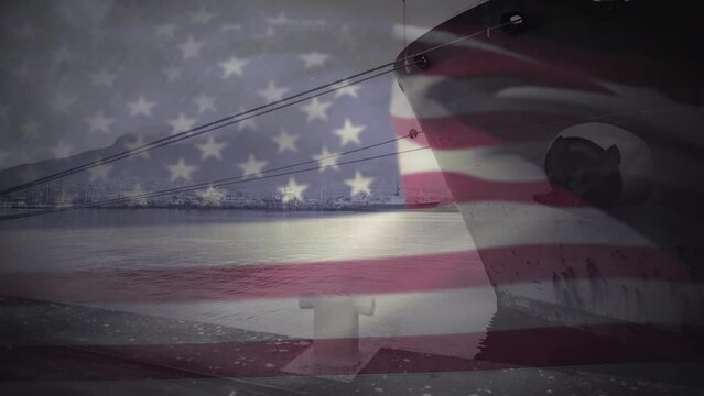 Animation of port and ship over american flag