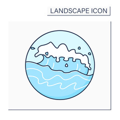 Surf color icon. Sea foam formed by waves breaking on seashore or reefs. Landscape concept.Isolated vector illustration