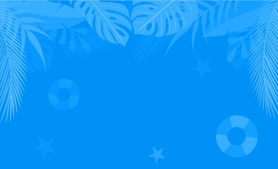 Abstract blue flat background. Blue tropical plant pattern design. Seasonal background with copy space. Vector illustration