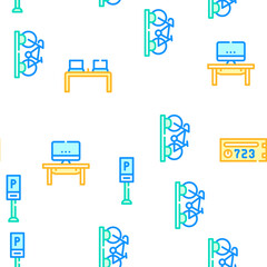 Coworking Work Office Collection Vector Seamless Pattern Color Line Illustration