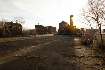 Historic churches stand in downtown Gary, Indiana, USA. - obrazy, fototapety, plakaty