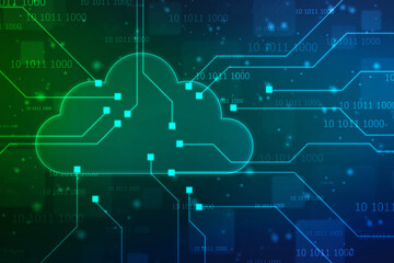2d illustration of Cloud computing, Digital Cloud computing Concept background. Cyber technology, internet data storage, database and data server concept