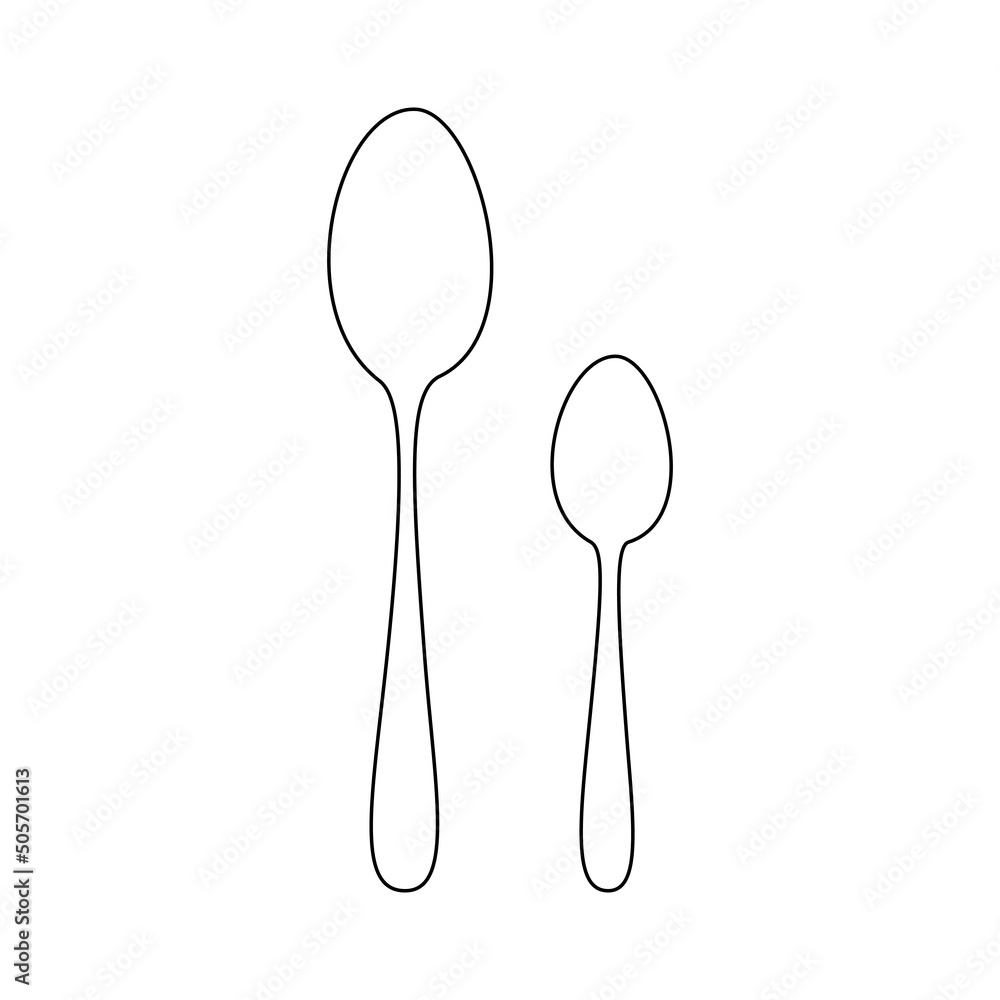 Poster one continuous line drawing of food tools. spoons for decoration restoran menu in simple linear styl