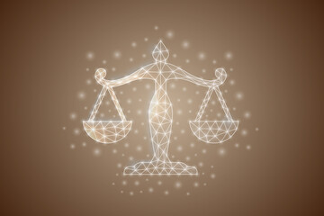 Scales low poly symbol with white connected dots. 3d geometric polygonal Balance. Justice, law design vector illustration.