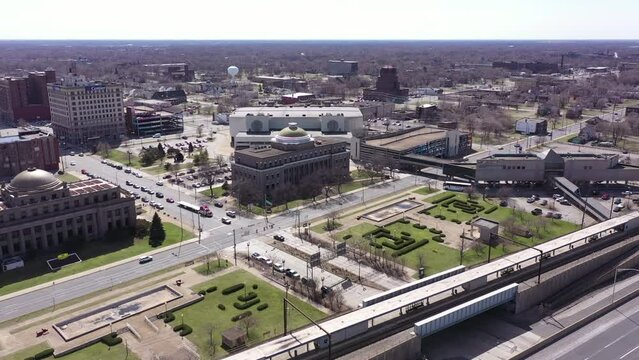 Afternoon aerial view of downtown Gary, Indiana, USA.