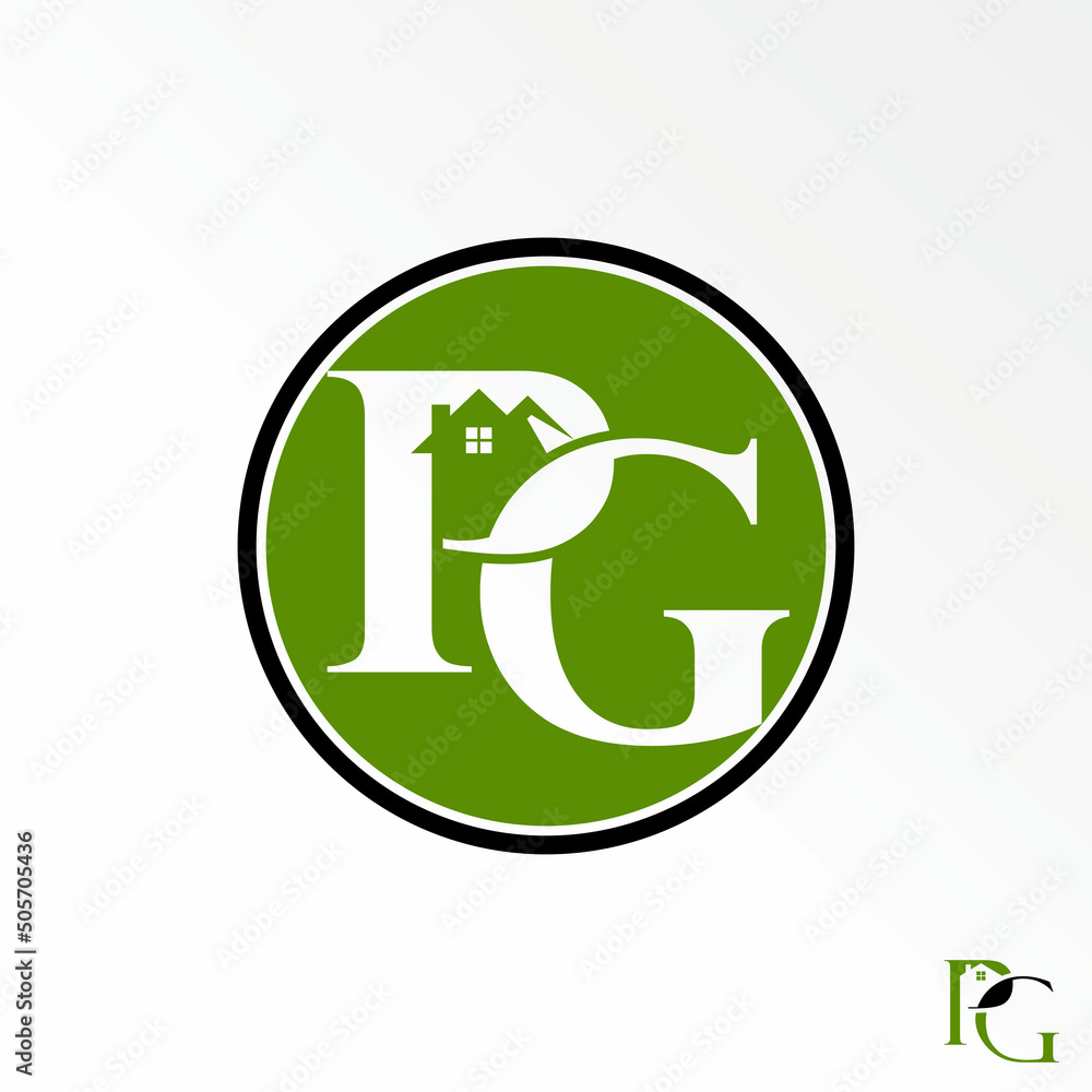Poster letter or word pg serif font connected with roof house image graphic icon logo design abstract conce