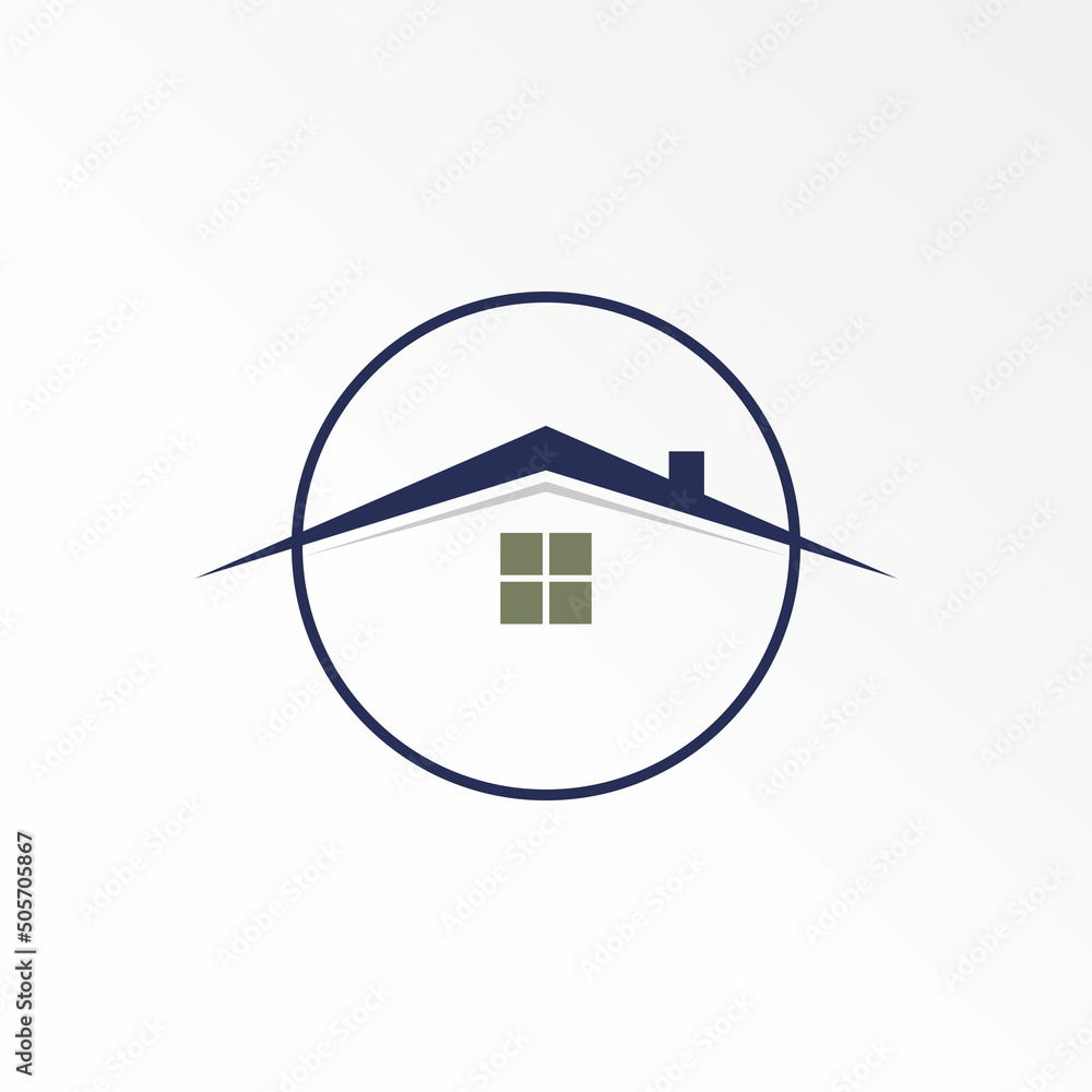 Poster roof house on letter or word o sans serif font with line out circle image graphic icon logo design a