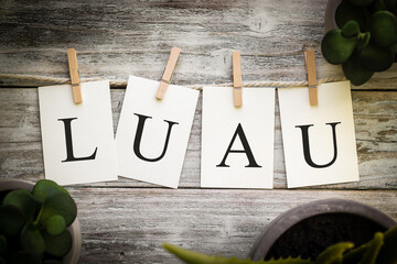 The Word LUAU Concept Printed on Cards
