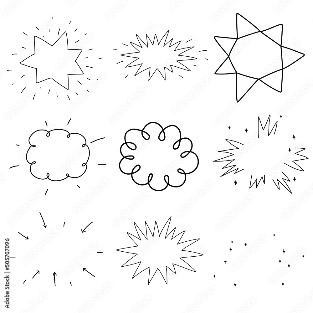 Poster set of simple star frames in doodle style.