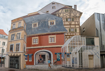 Painted alsatian house in the city of Mulhouse, Alsace, France