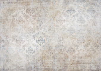 Old vintage wallpaper with paint splash and damask ornamental pattern. - 505709497