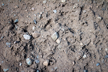 Texture of sandy ground mixed with stones, ground with stones background