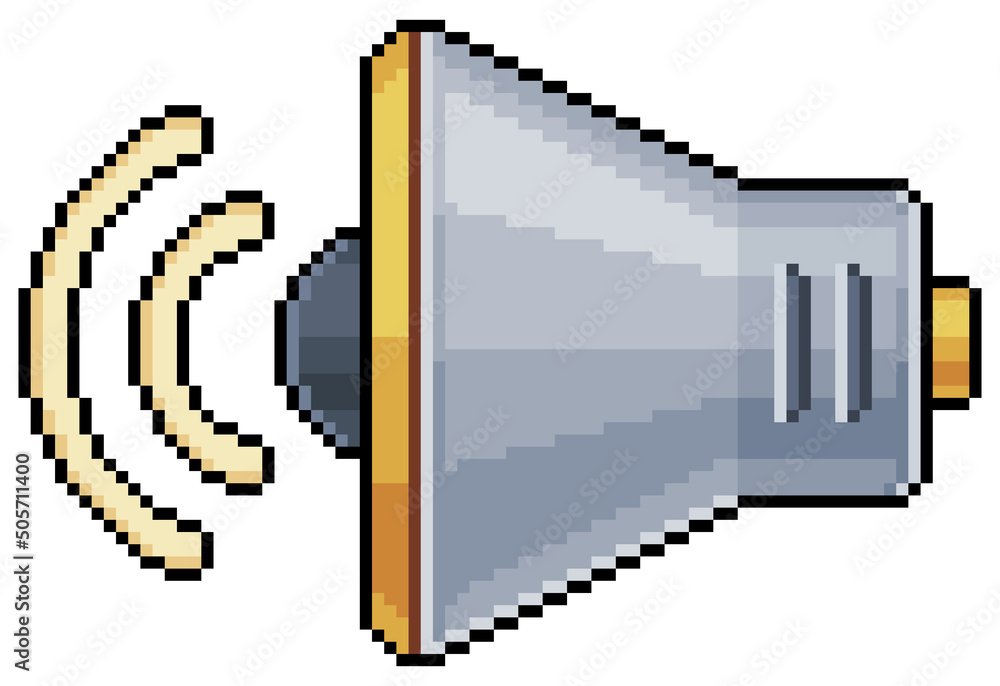 Poster pixel art speaker vector icon for 8bit game on white background