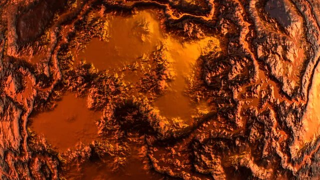 Animated waving metallic texture loop. Dynamic liquid metallic background. Orange color metallic surface with ripples and wavy motion. 4K 3D rendering seamless looping animation.