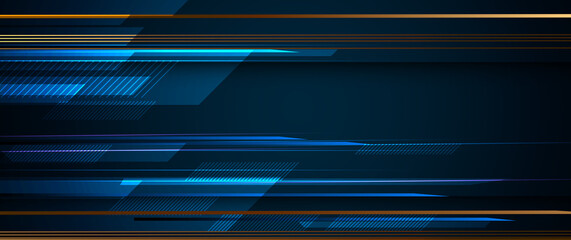Vector graphic design, abstract modern technology, futuristic concept. Illustration art, geometric shape, light gold color, line pattern with blue and black colours background for banner, template