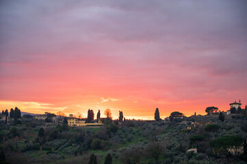 Sunset over the Tuscan countryside
