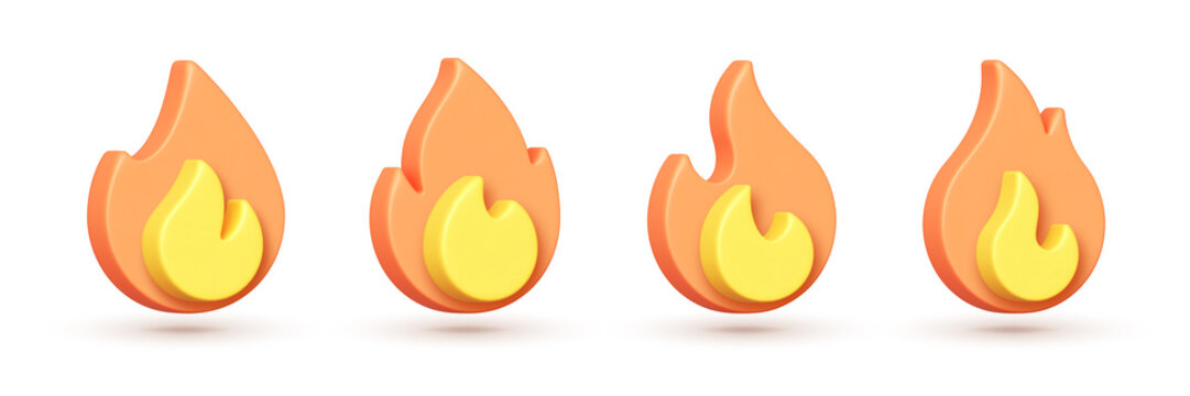 Fire 3D collection isolated vector. Fire 3d, great design for any purposes. Vector 3d illustration