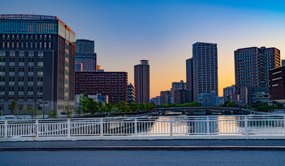 大阪・中之島エリア橋上からの夕景