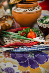 Ukrainian national cuisine outdoors at the festival.