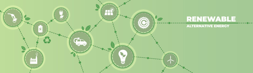 renewable energy icon concept – green electricity sources icons – vector illustration