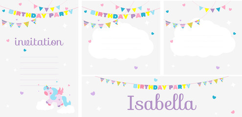 Cute invitation with a unicorn for a birthday party