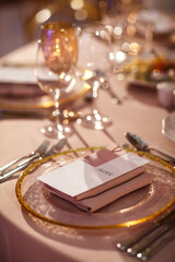 Table set for wedding or another catered event dinner