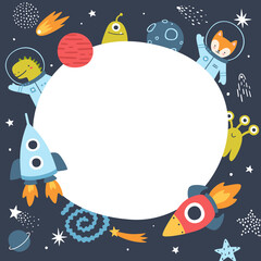 Funny outer space frame for kids. Cosmic border for childrens blank. Background for cute childish banner. © Sonium_art