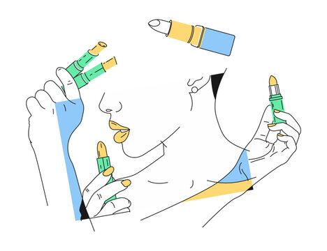 Woman applying color lipstick on her lips. vector illustration. Women Fashion Concept. women's lipstick.