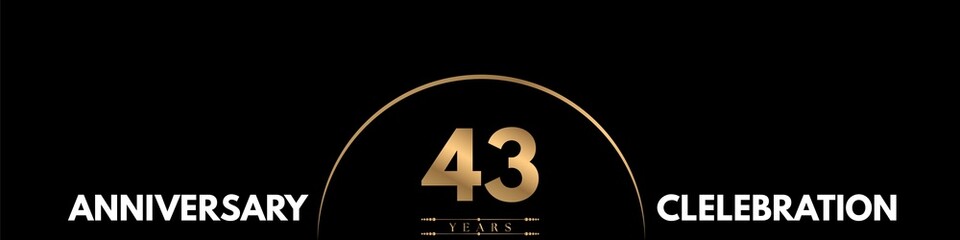 43 years anniversary celebration with elegant number isolated on black background. Vector design for greeting card, birthday party, wedding, event party, ceremony, invitation card. 