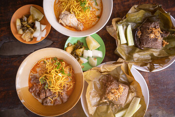 Egg Noodle in Curry,Kao Soi,Kao Kan Jin,Thai northern food.