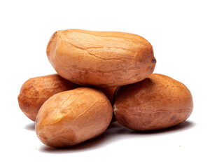 Close up photo of raw peanut on isolated white background.